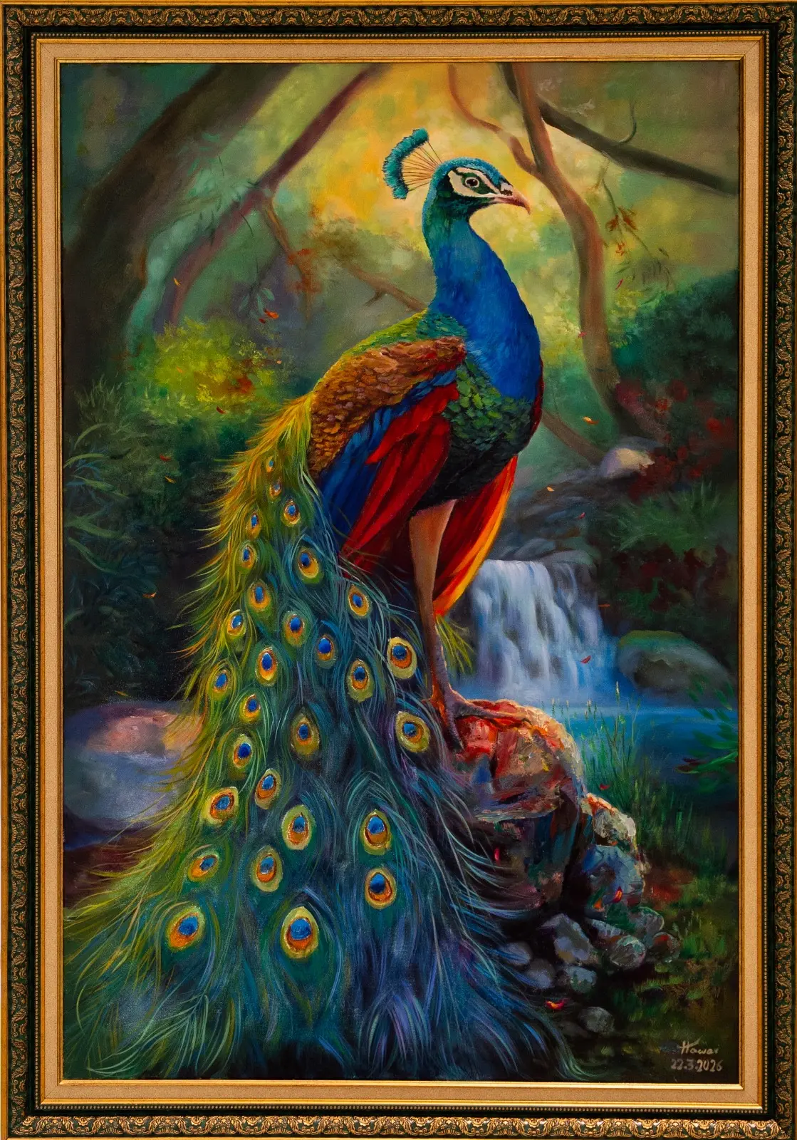 ڕەنگەکانی تاووس — Oil on canvas, Landscape, by Hawar Arts