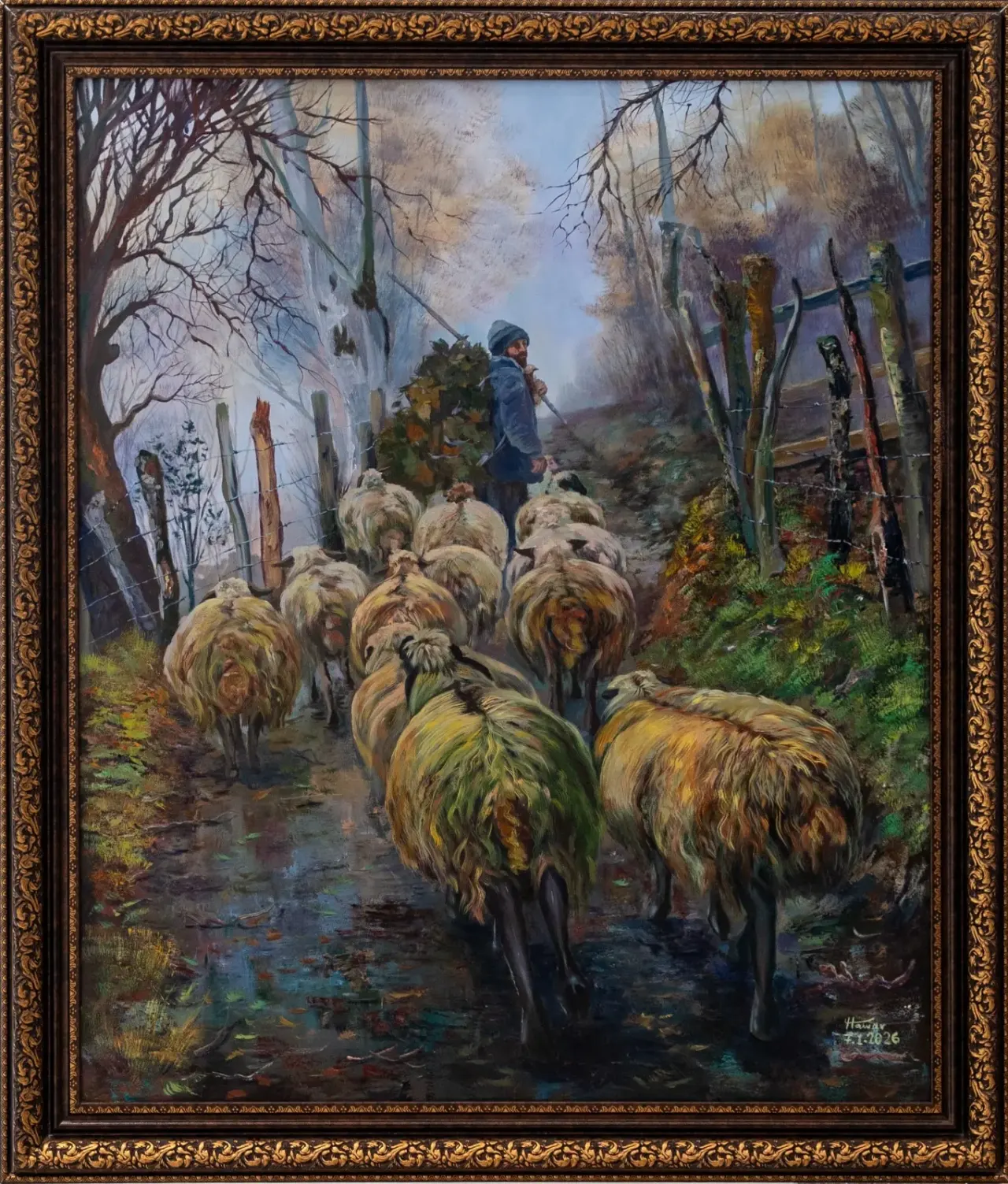 Shepherd in a Misty Winter — Oil on canvas, Kurdish Heritage, by Hawar Arts