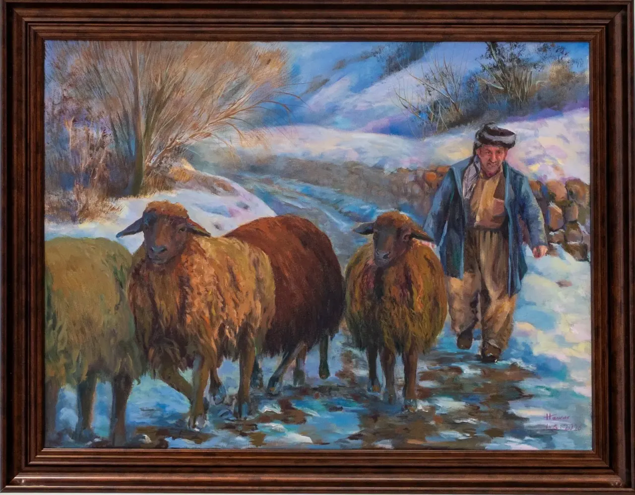 لە ڕێگای ماڵەوە — Oil on canvas, Kurdish Heritage, by Hawar Arts