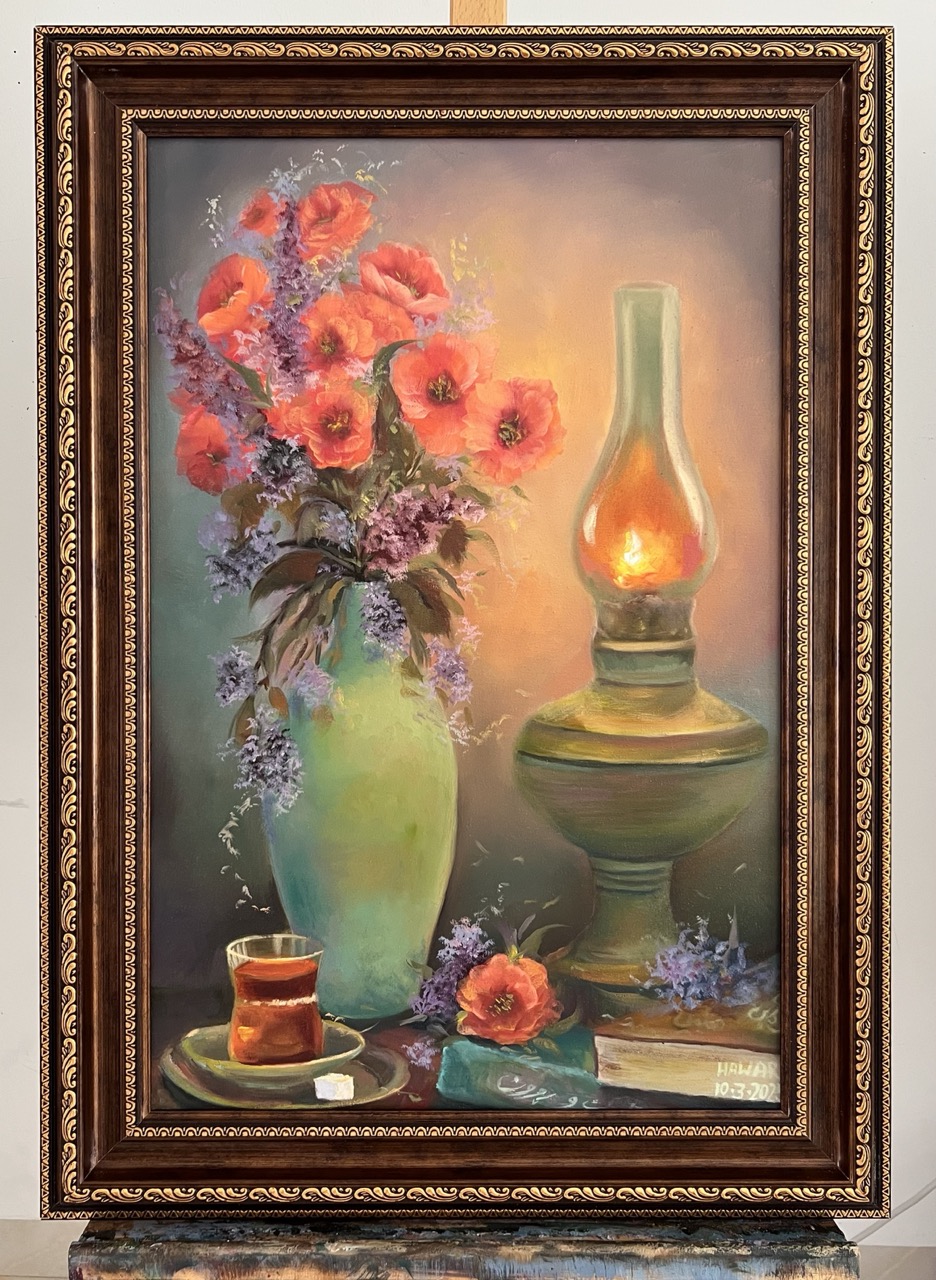 تاریک و ڕوون — Oil on canvas, Floral, by Hawar Arts