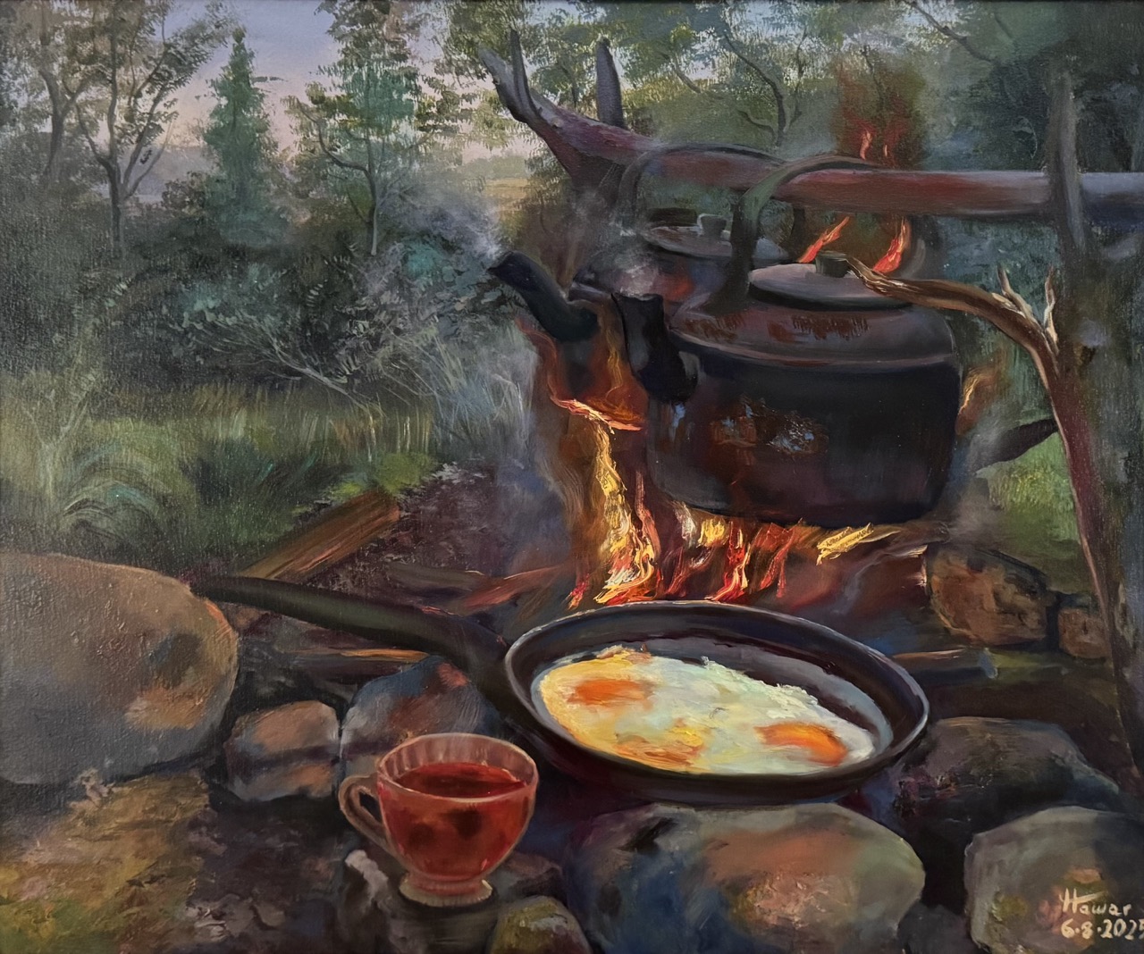 Camping Breakfast — Oil on canvas, Kurdish Heritage, by Hawar Arts