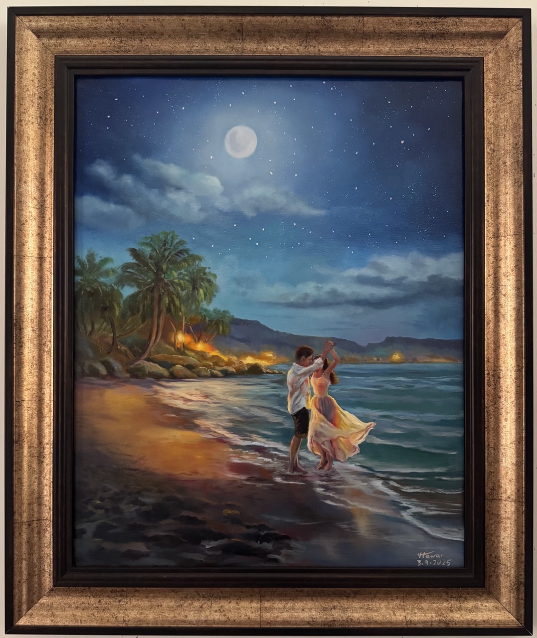 Moonlight on the Ocean — Oil on canvas, Recreation, by Hawar Arts