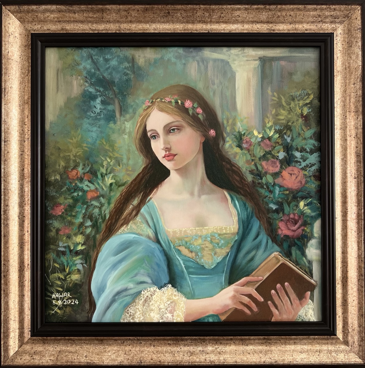 Lady in Courtyard — Oil on canvas, Portraits, by Hawar Arts