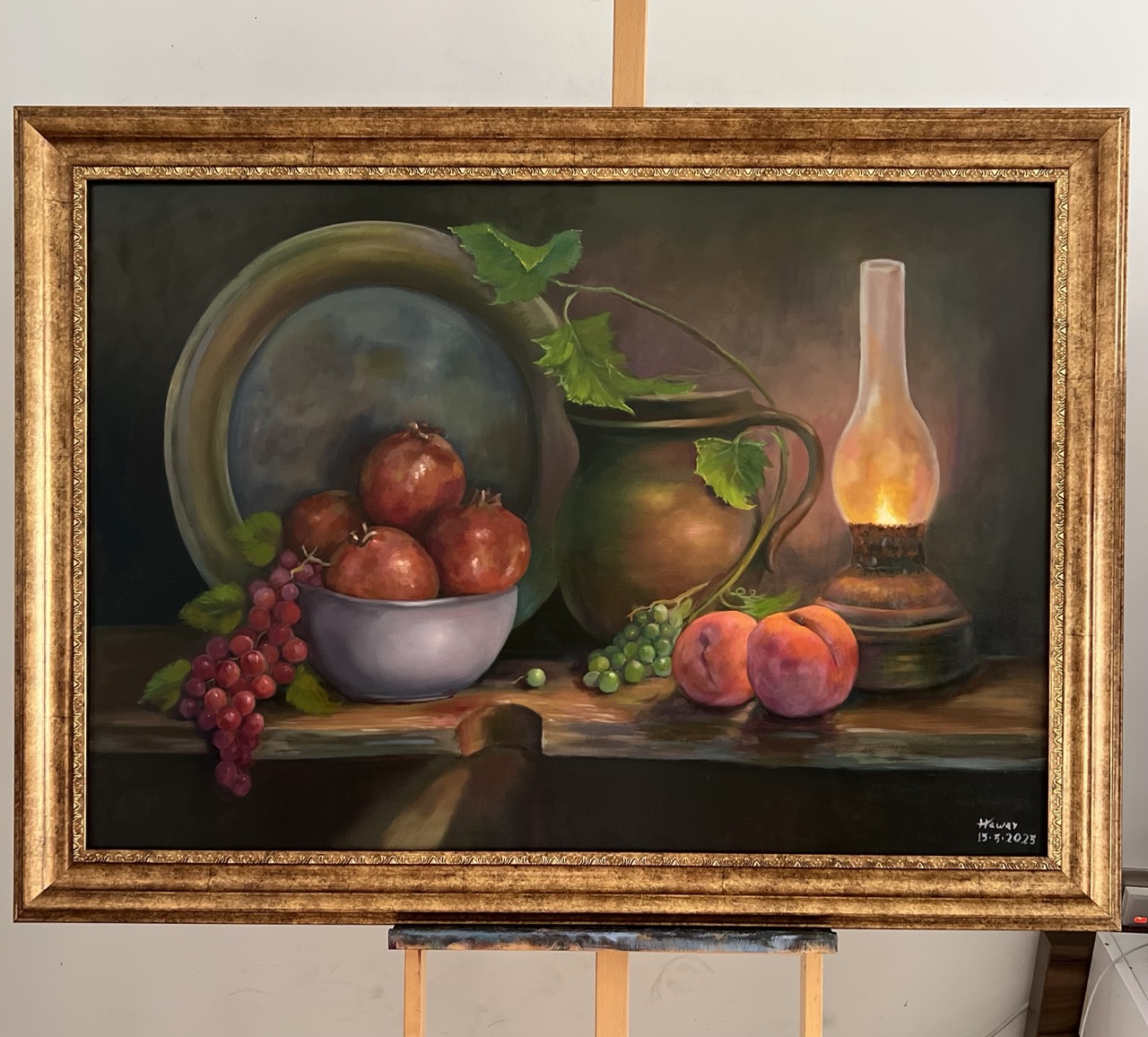 Pomegranates and Peaches — Oil on canvas, Still Life, by Hawar Arts