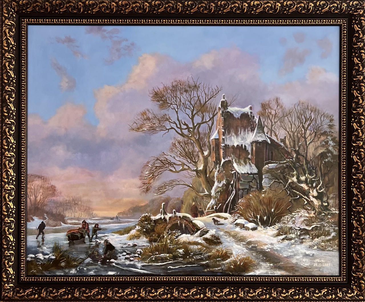 Winter Landscape — Oil on canvas, Recreation, by Hawar Arts