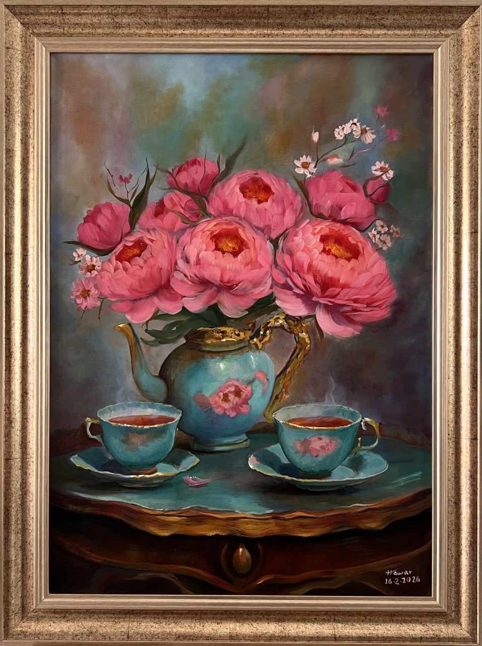 Afternoon Tea — Oil on canvas, Floral, by Hawar Arts
