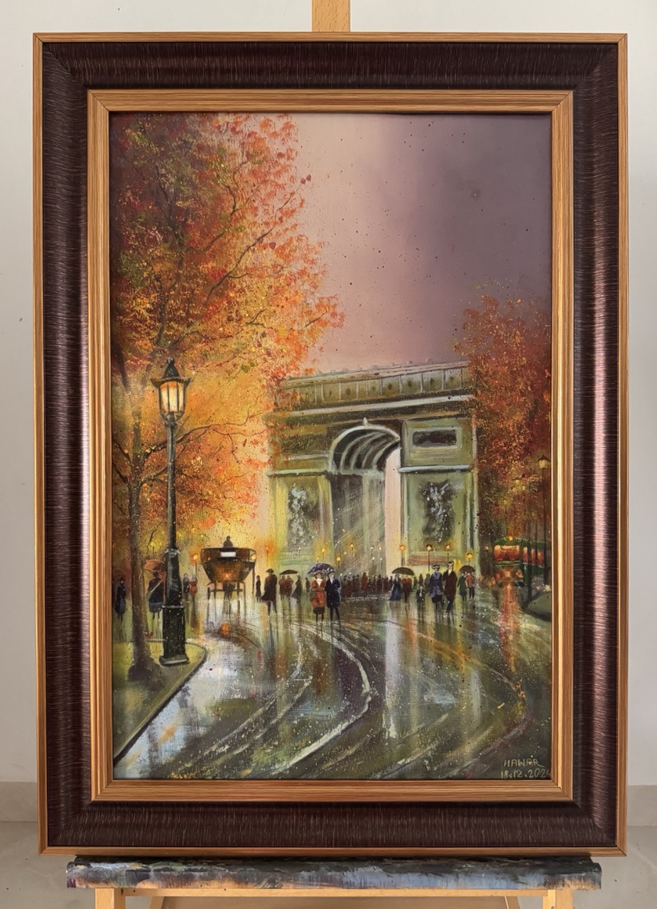 Rainy day in Paris — Oil on canvas, Recreation, by Hawar Arts