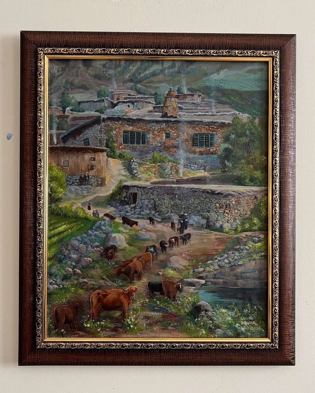 A village in choman region — Oil on canvas, Landscape, by Hawar Arts