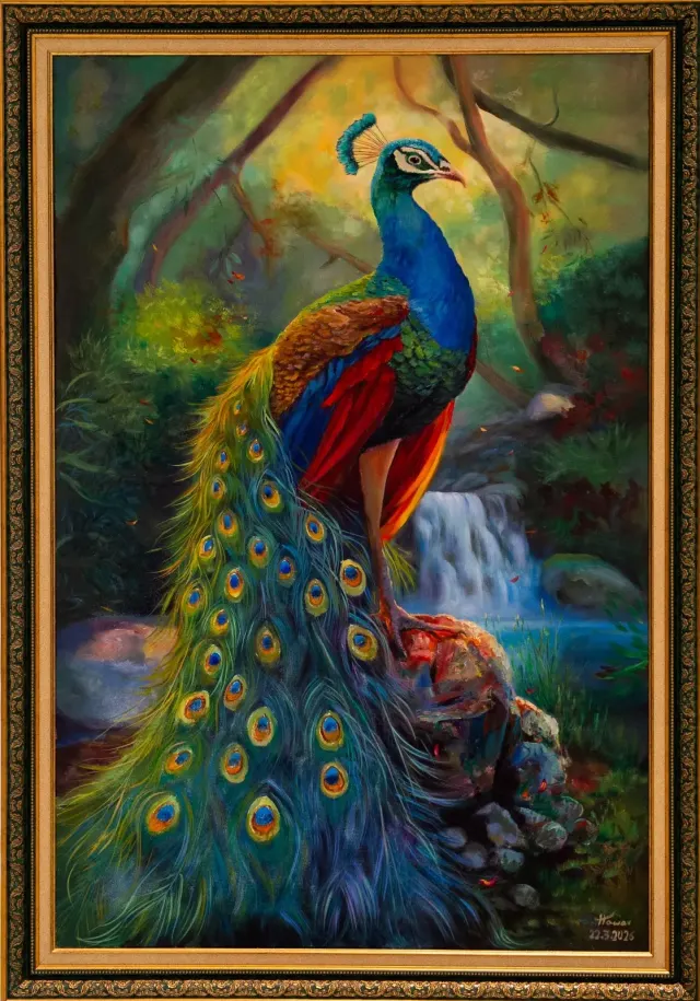 ڕەنگەکانی تاووس — Oil on canvas, Landscape, by Hawar Arts