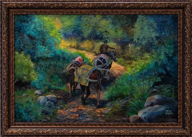 بەرەو ئاوایی — Oil on canvas, Kurdish Heritage, by Hawar Arts