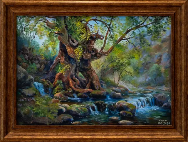 دارە کۆنەکەی شیلادزێ — Oil on canvas, Landscape, by Hawar Arts