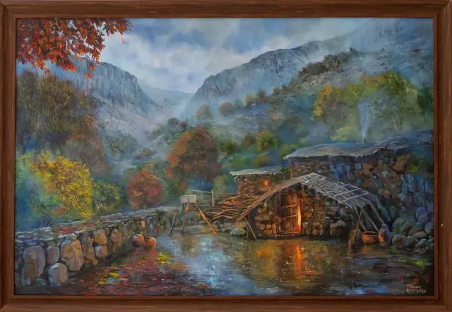 ماڵەکەی بەر باران — Oil on canvas, Landscape, by Hawar Arts