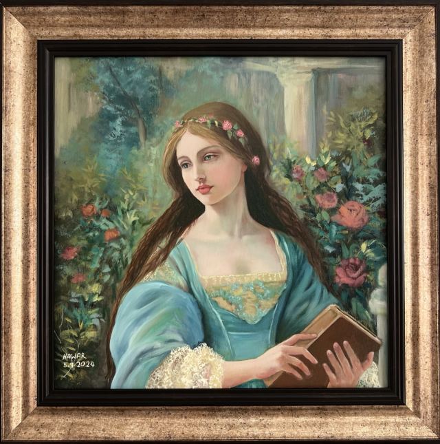 Lady in Courtyard — Oil on canvas, Portraits, by Hawar Arts