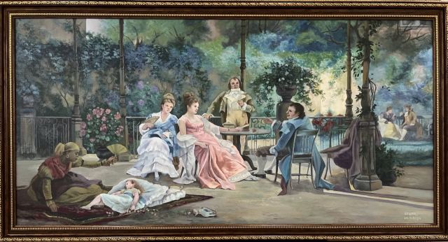 Courtyard Tea — Oil on canvas, Recreation, by Hawar Arts