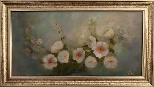White Flowers — Oil on canvas, Floral, by Hawar Arts