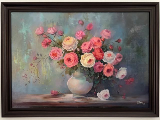 Flowers in a Vase — Oil on canvas, Floral, by Hawar Arts